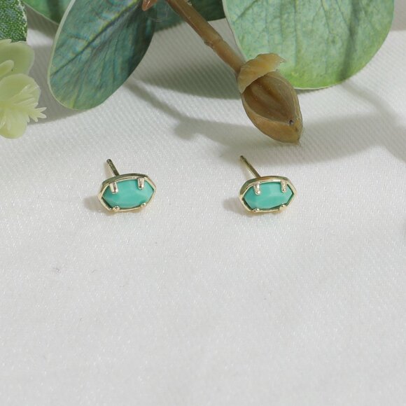 Kendra Scott Emilie Gold Light Blue Magnesite Stud Earrings - Picture 2 of 3